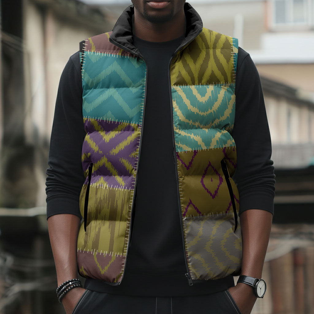 African American Quilt Inspired Sleeveless Puffer Jacket Cultural Heritage Ethnic Quilt Pattern