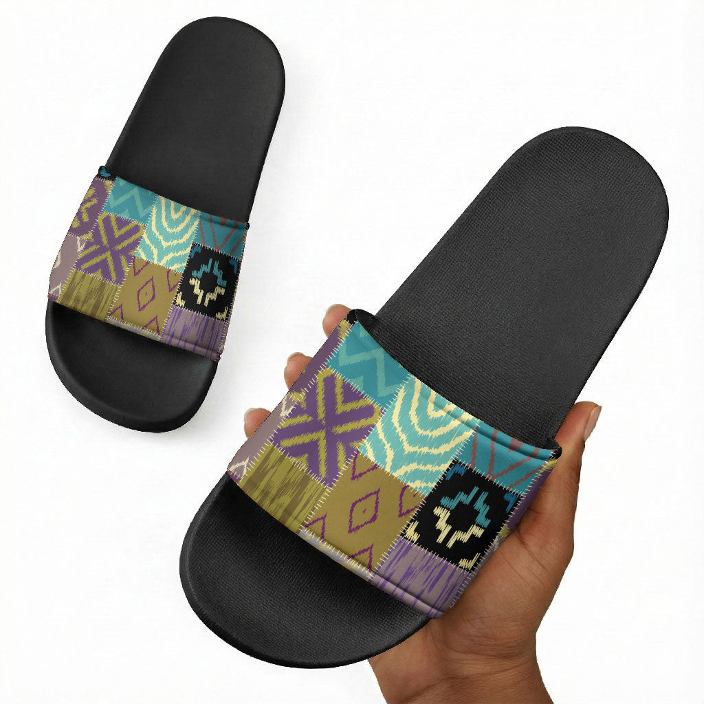 African American Quilt Inspired Slide Sandals Cultural Heritage Ethnic Quilt Pattern