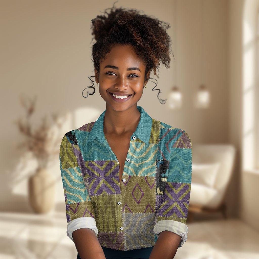 African American Quilt Inspired Women Casual Shirt Cultural Heritage Ethnic Quilt Pattern