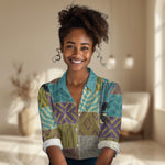 African American Quilt Inspired Women Casual Shirt Cultural Heritage Ethnic Quilt Pattern