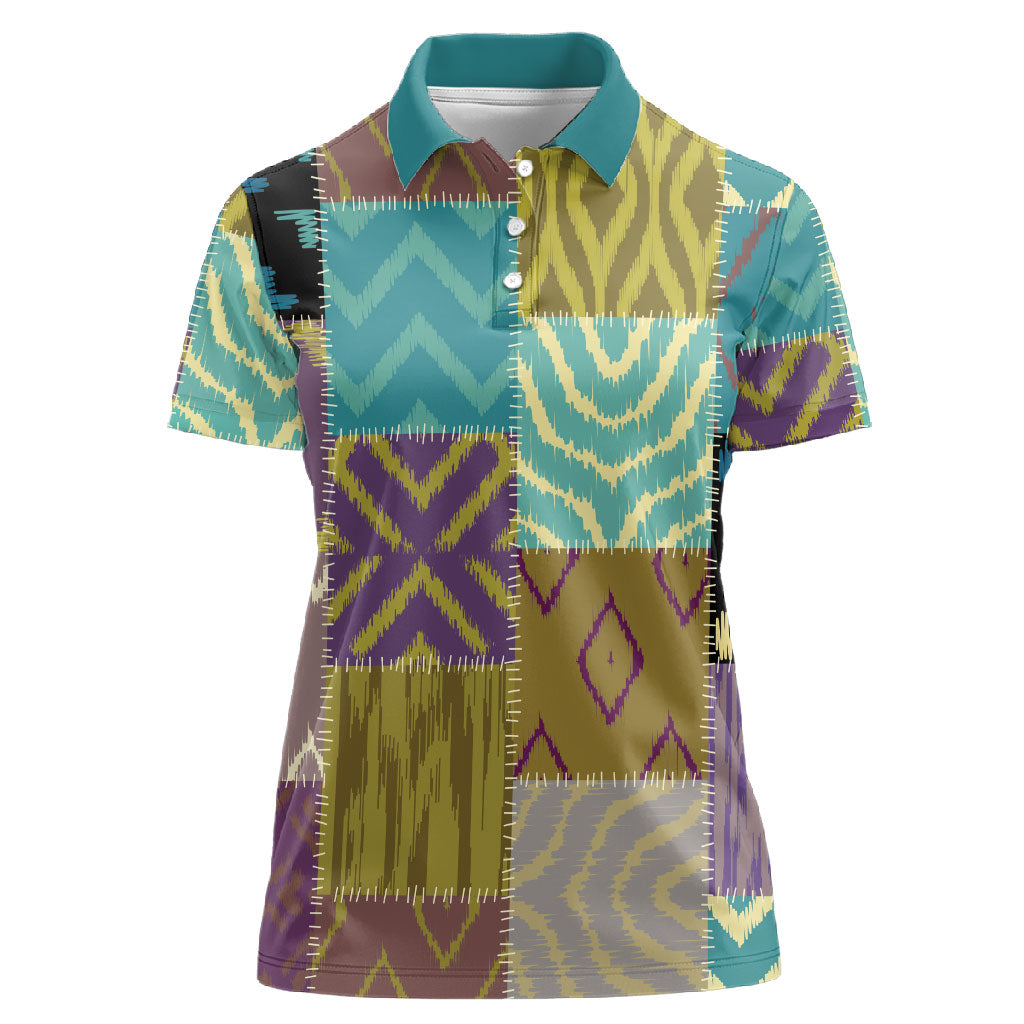 African American Quilt Inspired Women Polo Shirt Cultural Heritage Ethnic Quilt Pattern