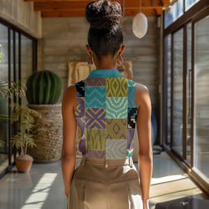 African American Quilt Inspired Women Sleeveless Polo Shirt Cultural Heritage Ethnic Quilt Pattern