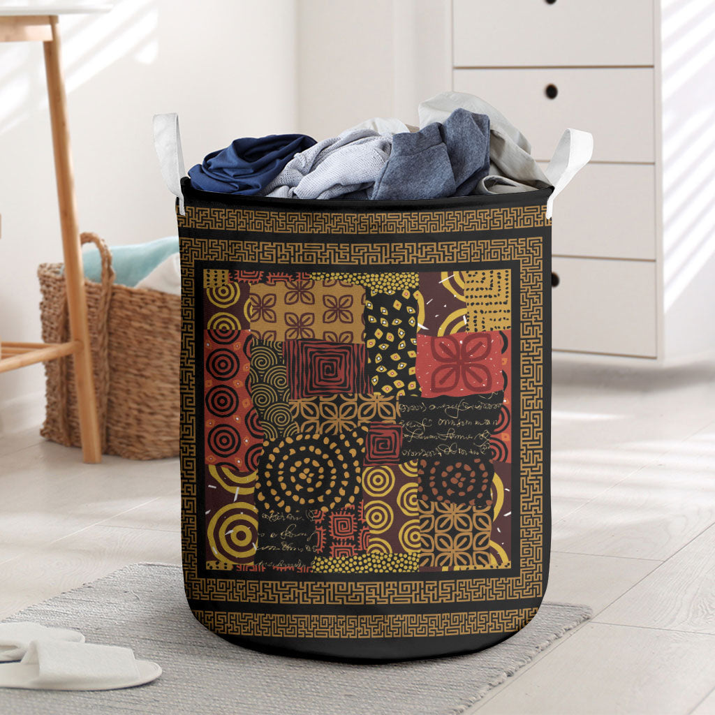 African American Quilt Inspired Laundry Basket Earth Tone African Patchwork Motif