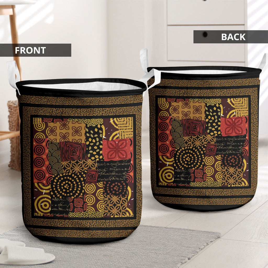 African American Quilt Inspired Laundry Basket Earth Tone African Patchwork Motif
