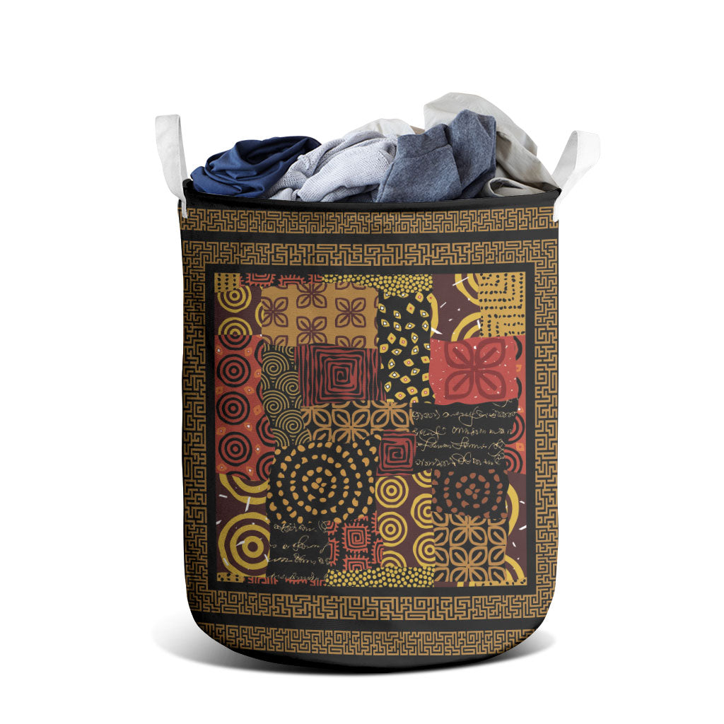 African American Quilt Inspired Laundry Basket Earth Tone African Patchwork Motif
