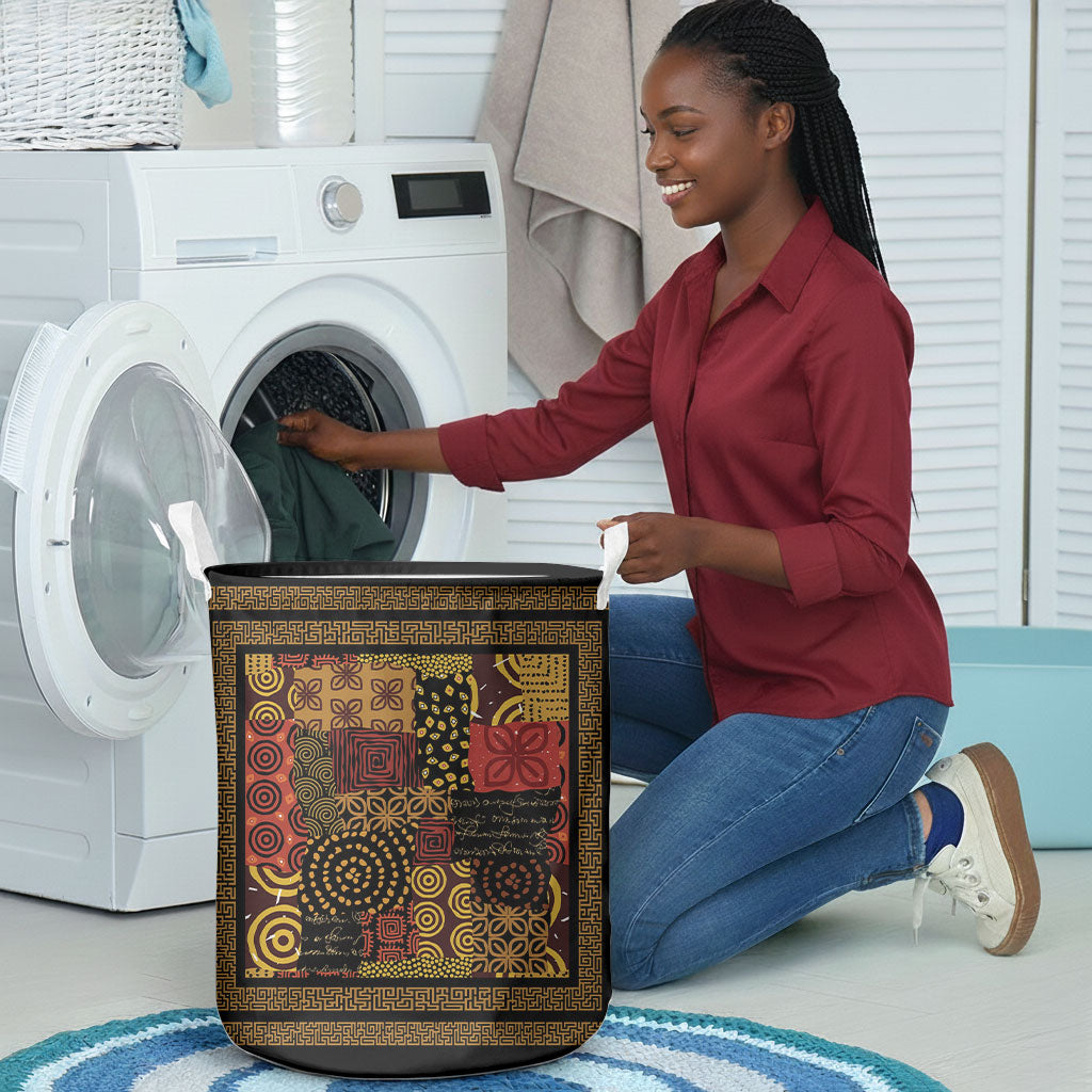 African American Quilt Inspired Laundry Basket Earth Tone African Patchwork Motif