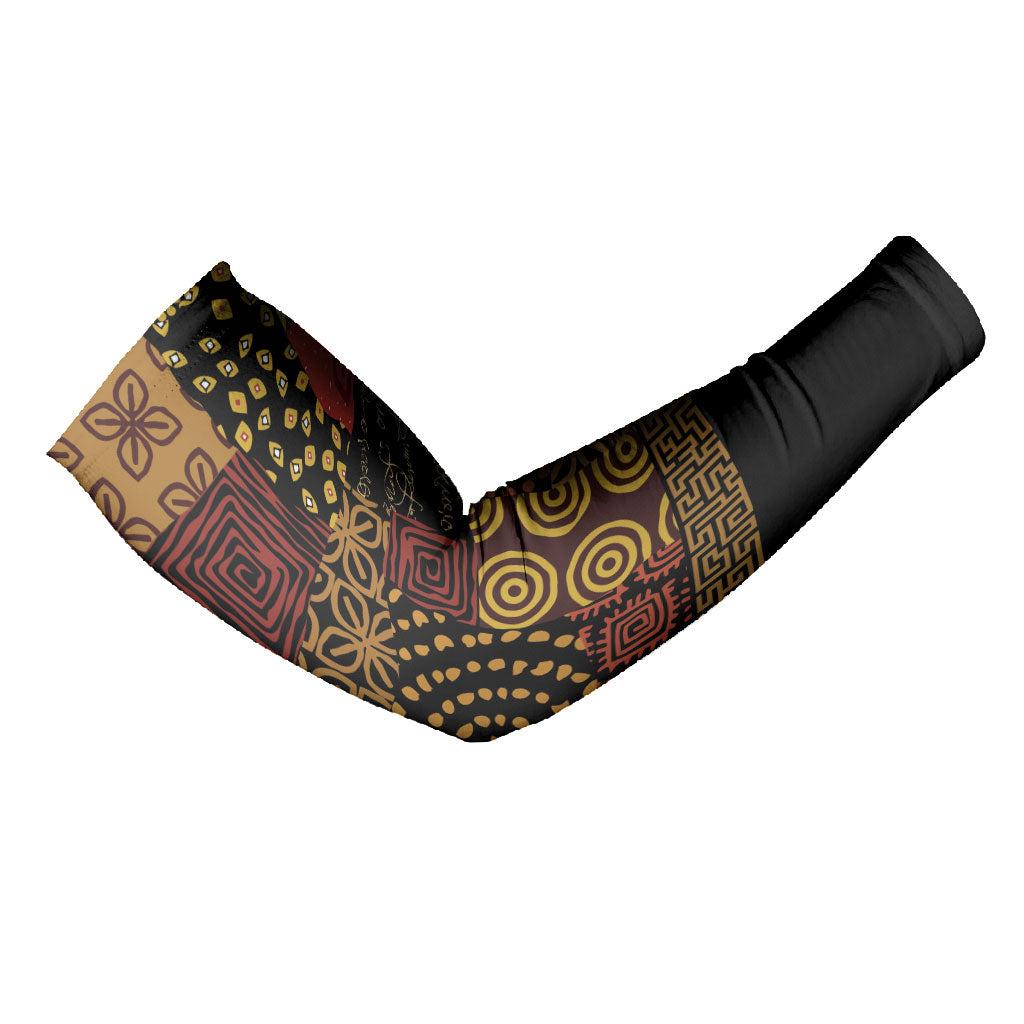 African American Quilt Inspired Arm Sleeves Earth Tone African Patchwork Motif