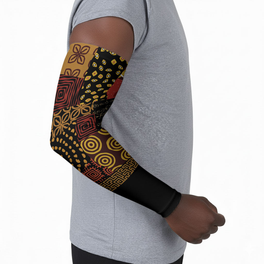 African American Quilt Inspired Arm Sleeves Earth Tone African Patchwork Motif