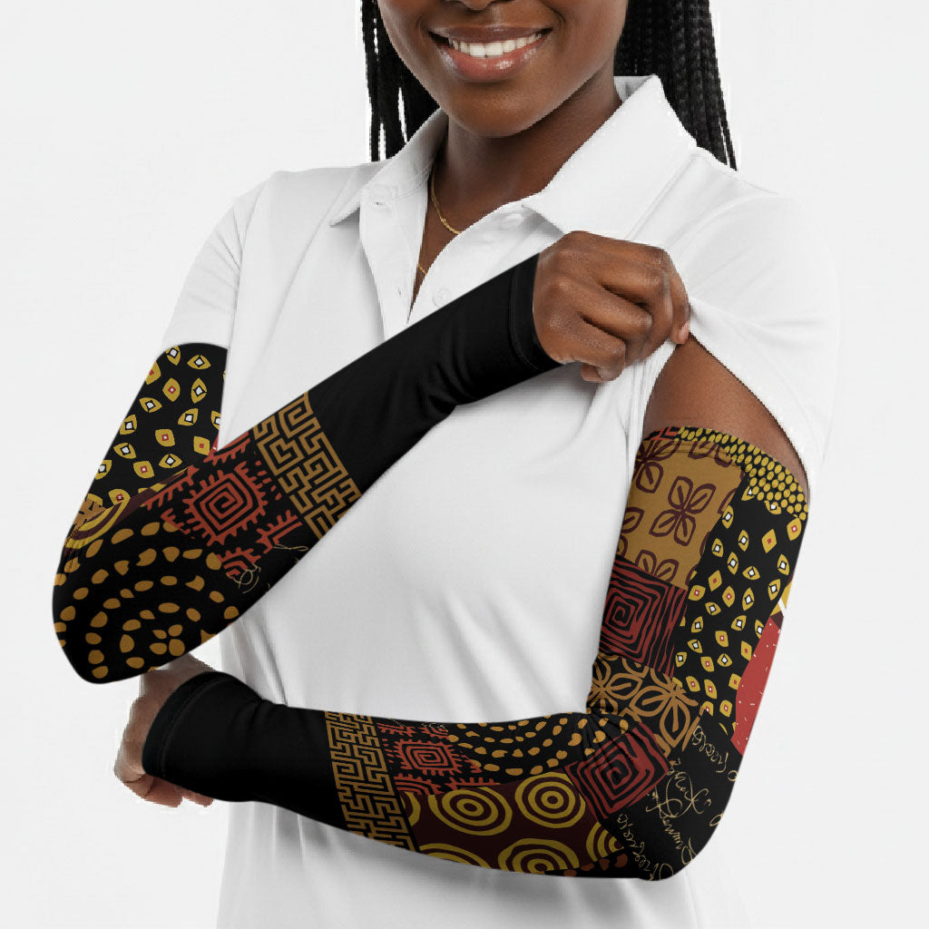 African American Quilt Inspired Arm Sleeves Earth Tone African Patchwork Motif