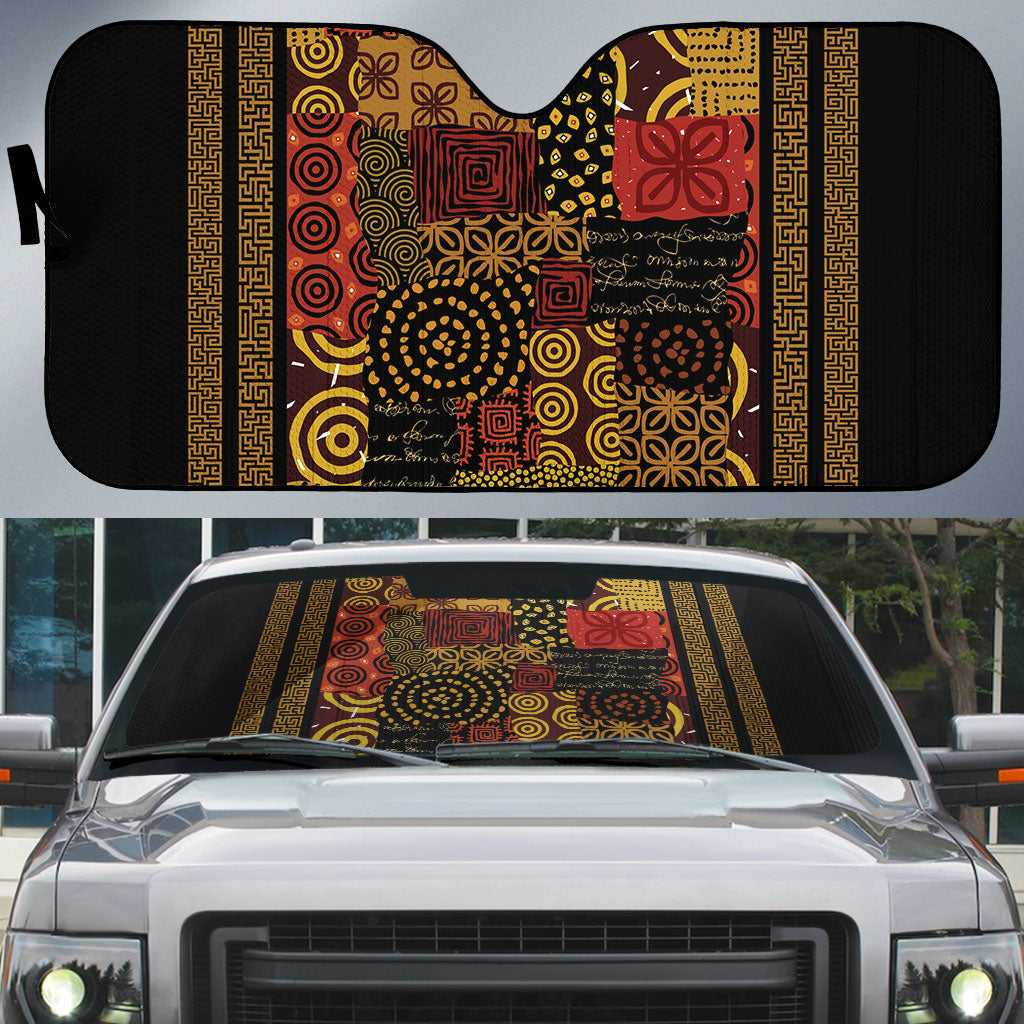 African American Quilt Inspired Auto Sun Shade Earth Tone African Patchwork Motif