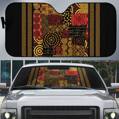 African American Quilt Inspired Auto Sun Shade Earth Tone African Patchwork Motif