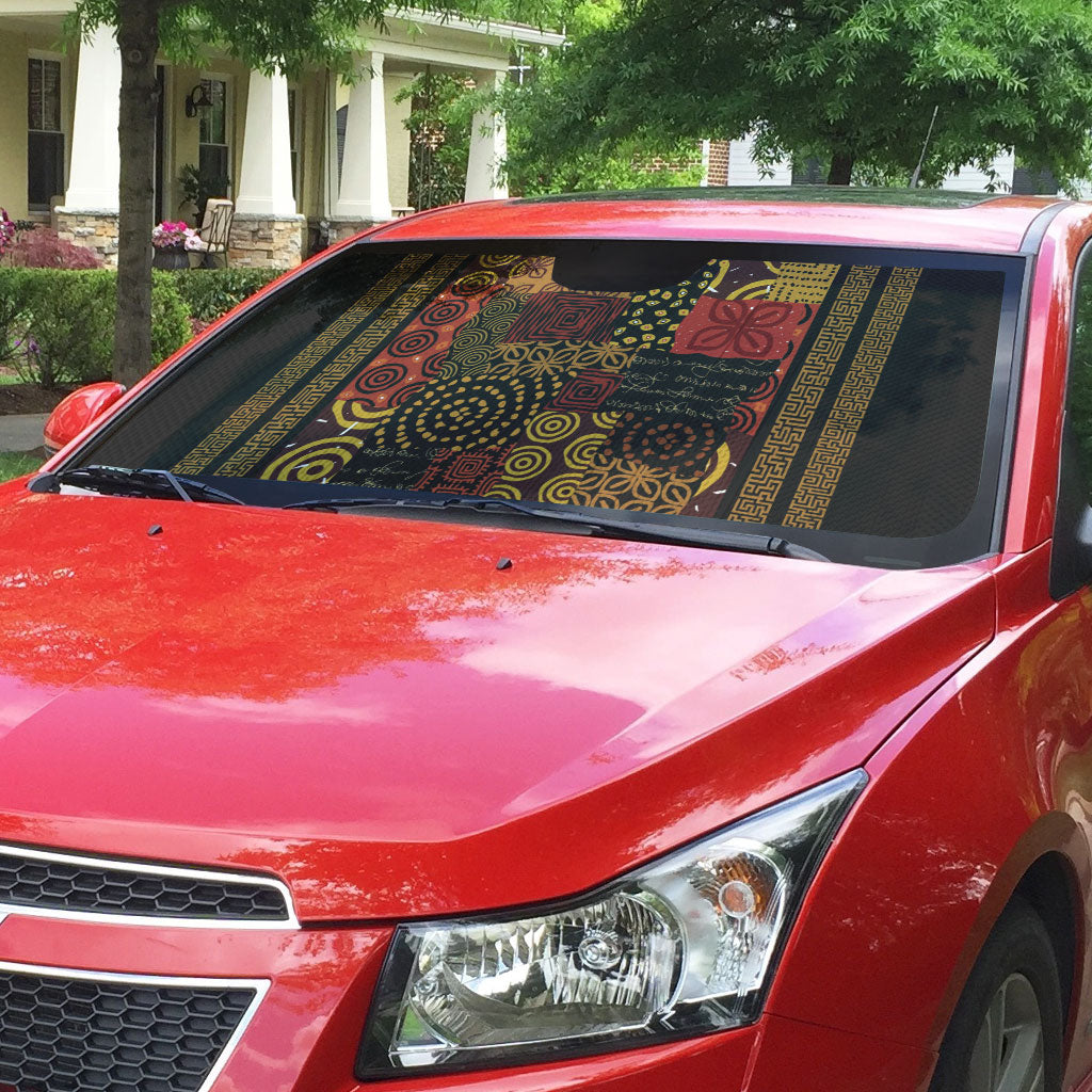 African American Quilt Inspired Auto Sun Shade Earth Tone African Patchwork Motif