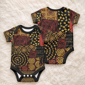 African American Quilt Inspired Baby Onesie Earth Tone African Patchwork Motif