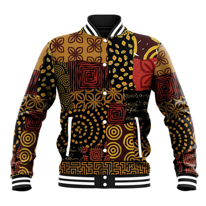African American Quilt Inspired Baseball Jacket Earth Tone African Patchwork Motif