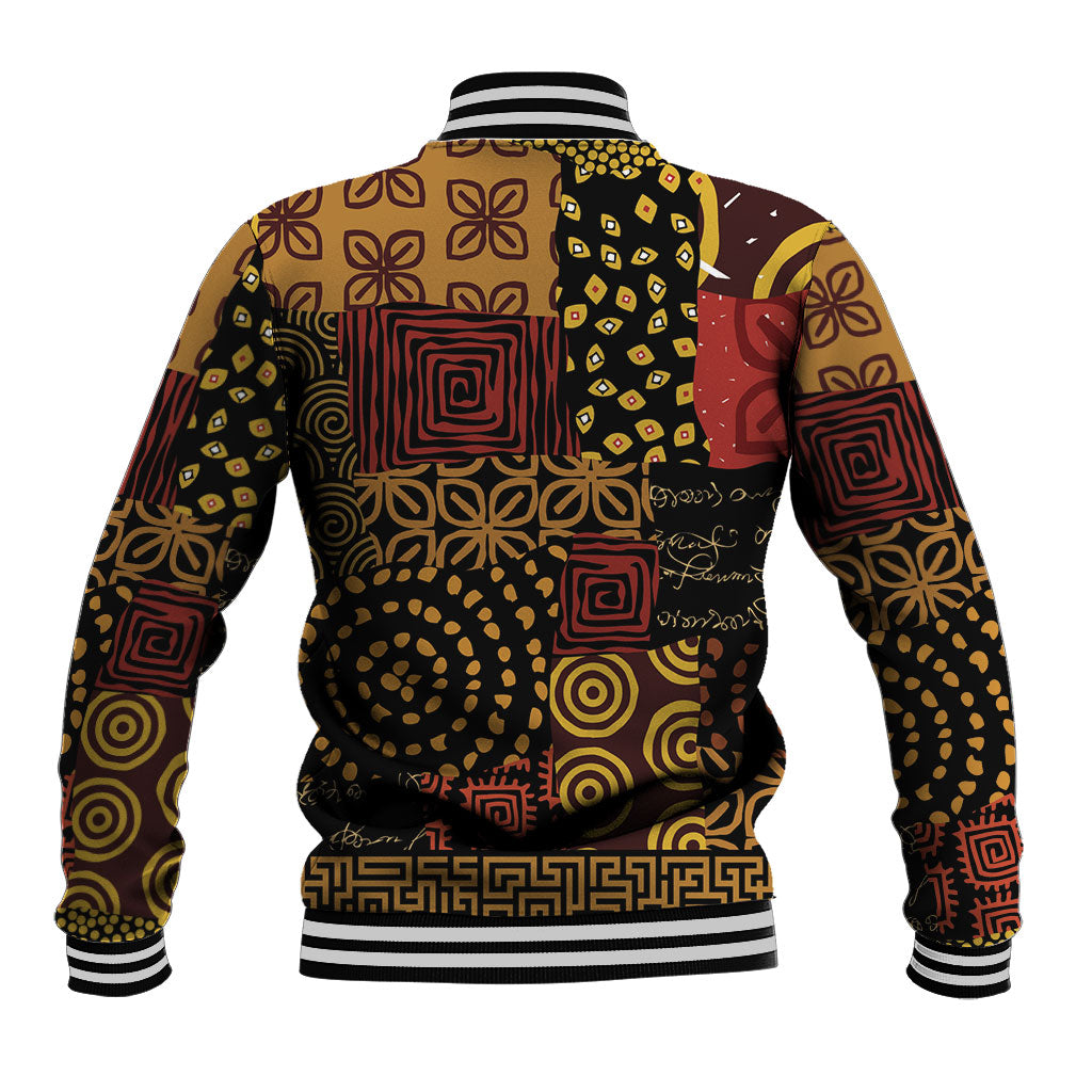 African American Quilt Inspired Baseball Jacket Earth Tone African Patchwork Motif