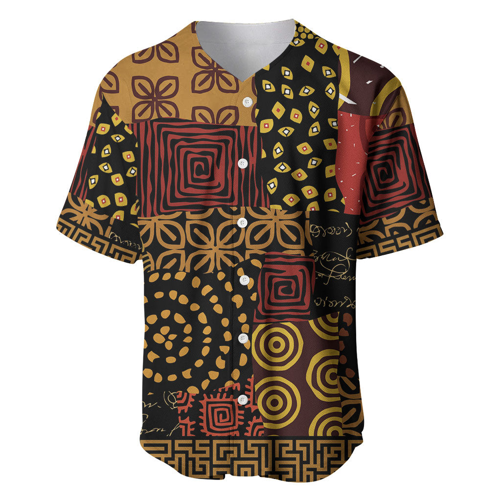 African American Quilt Inspired Baseball Jersey Earth Tone African Patchwork Motif