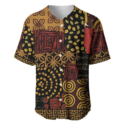 African American Quilt Inspired Baseball Jersey Earth Tone African Patchwork Motif