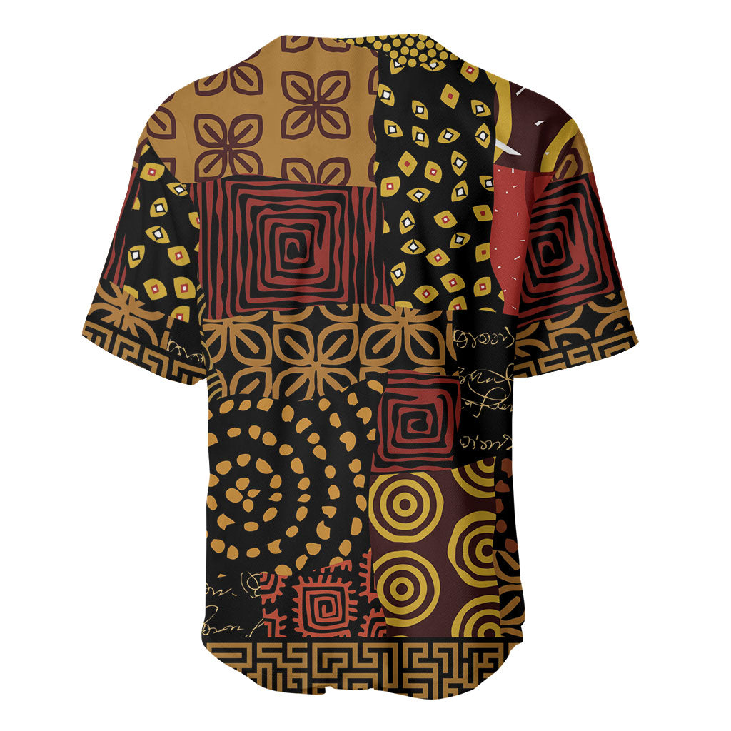 African American Quilt Inspired Baseball Jersey Earth Tone African Patchwork Motif