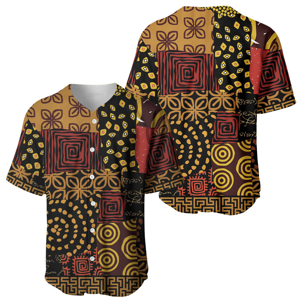 African American Quilt Inspired Baseball Jersey Earth Tone African Patchwork Motif