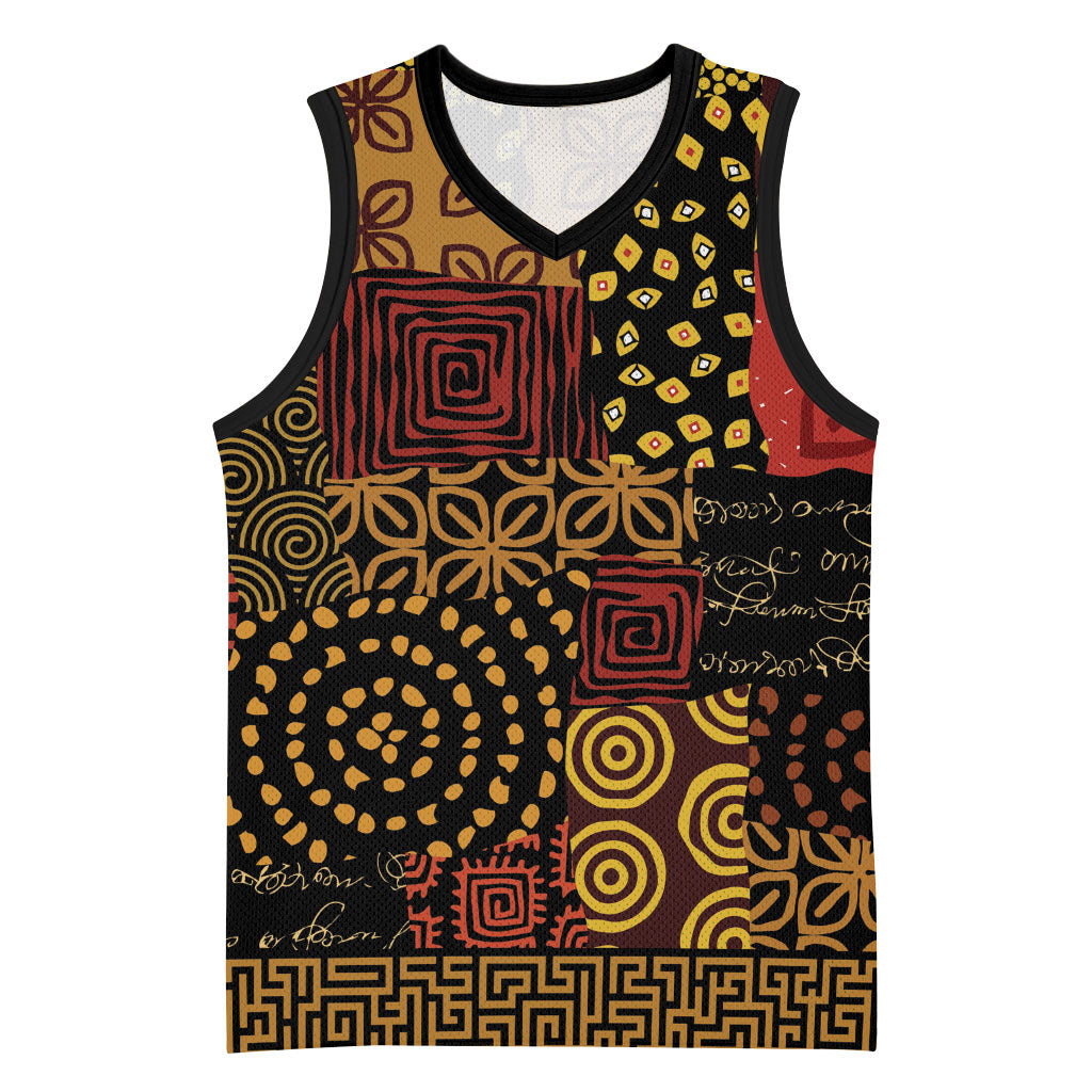 African American Quilt Inspired Basketball Jersey Earth Tone African Patchwork Motif