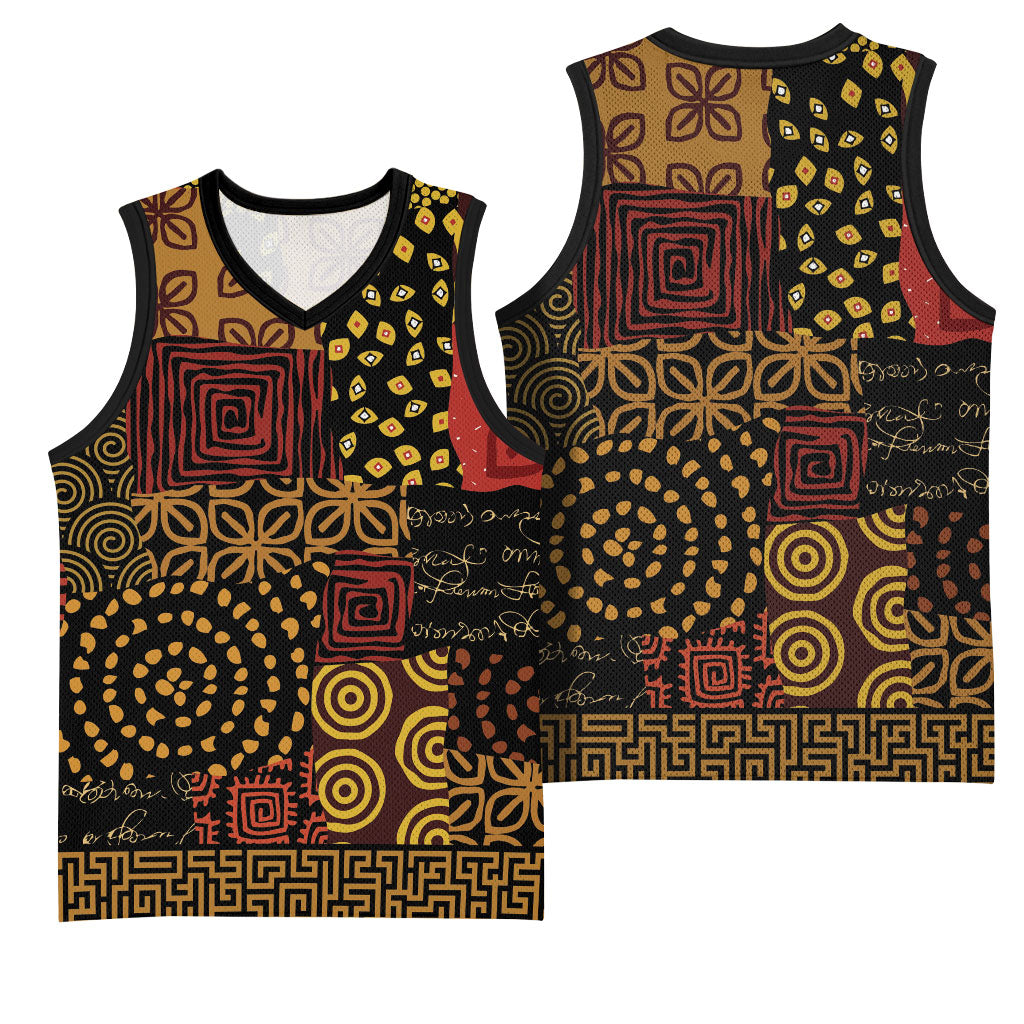 African American Quilt Inspired Basketball Jersey Earth Tone African Patchwork Motif