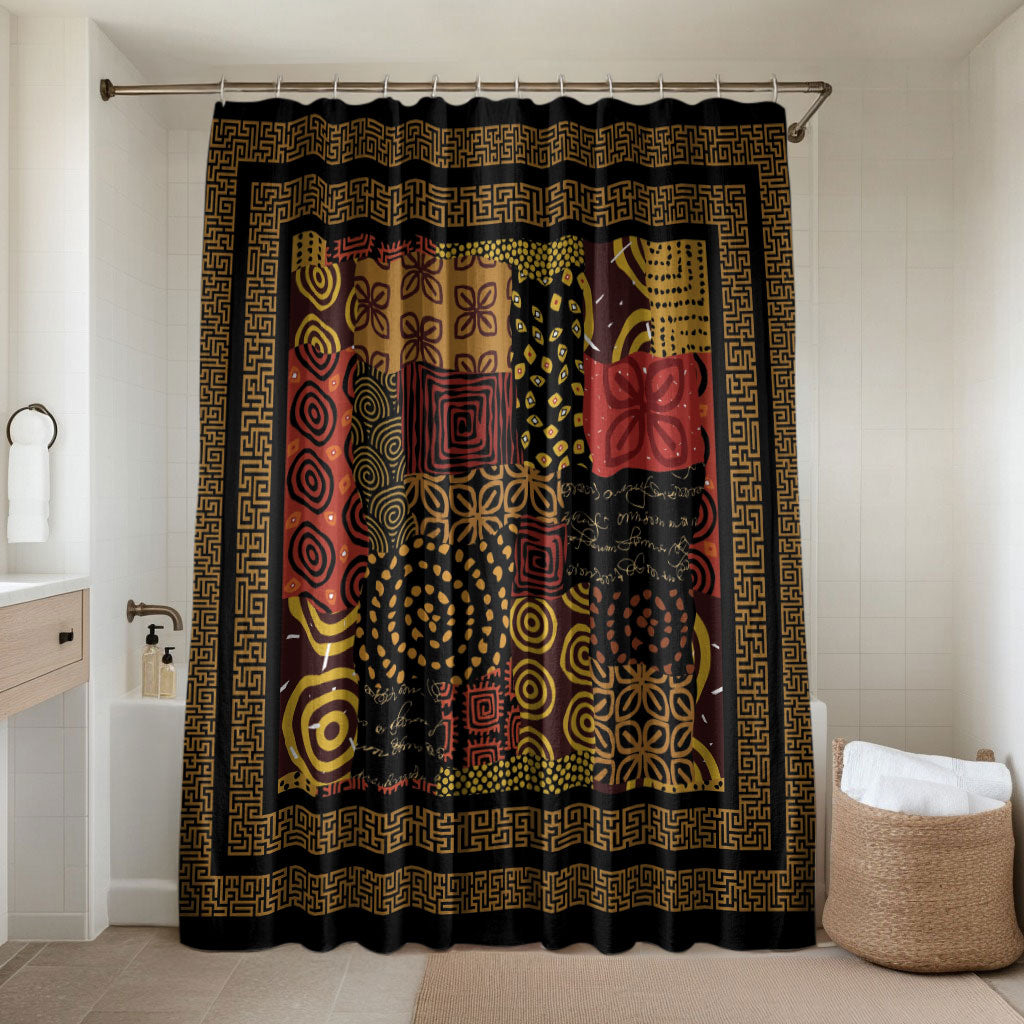 African American Quilt Inspired Bathroom Set Earth Tone African Patchwork Motif