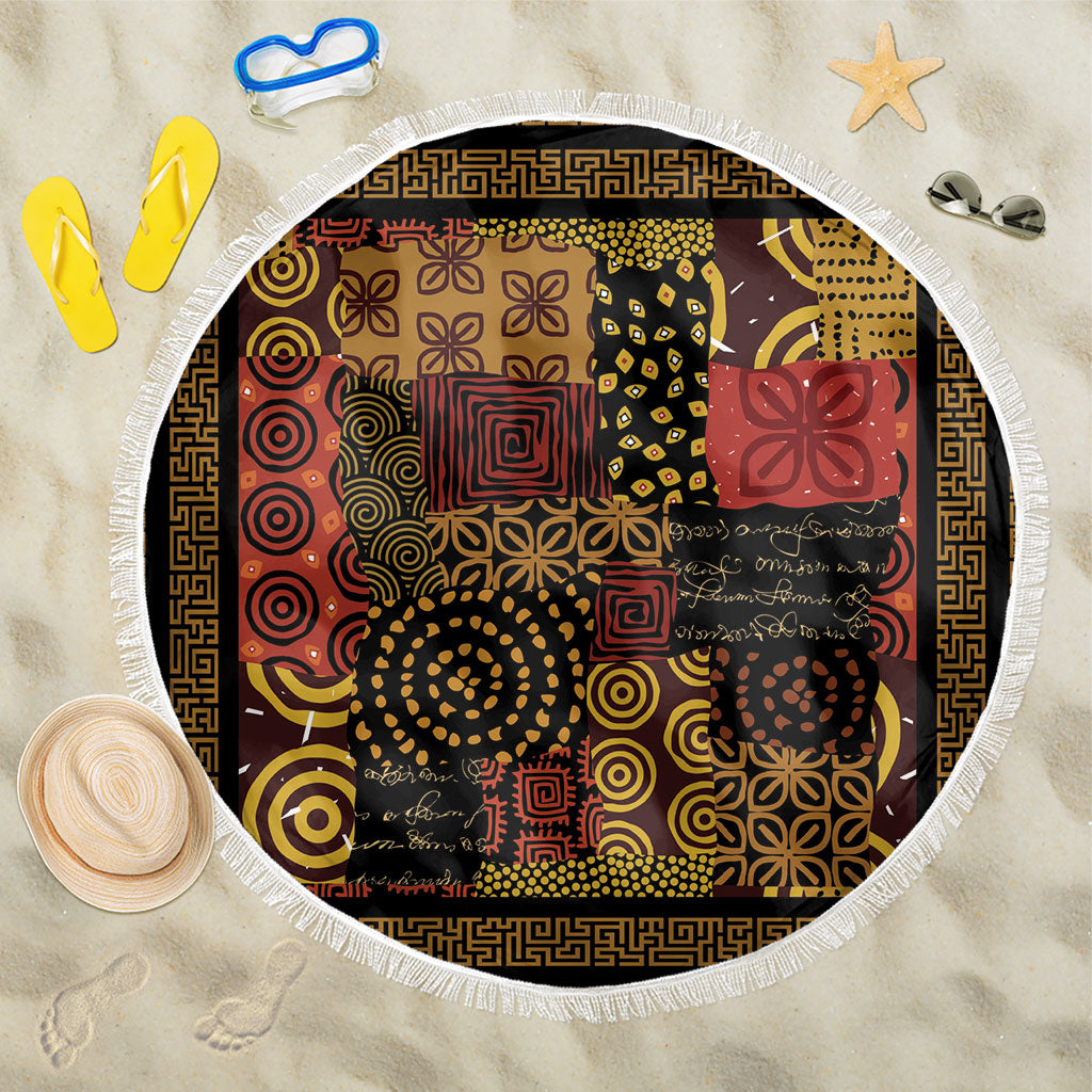 African American Quilt Inspired Beach Blanket Earth Tone African Patchwork Motif