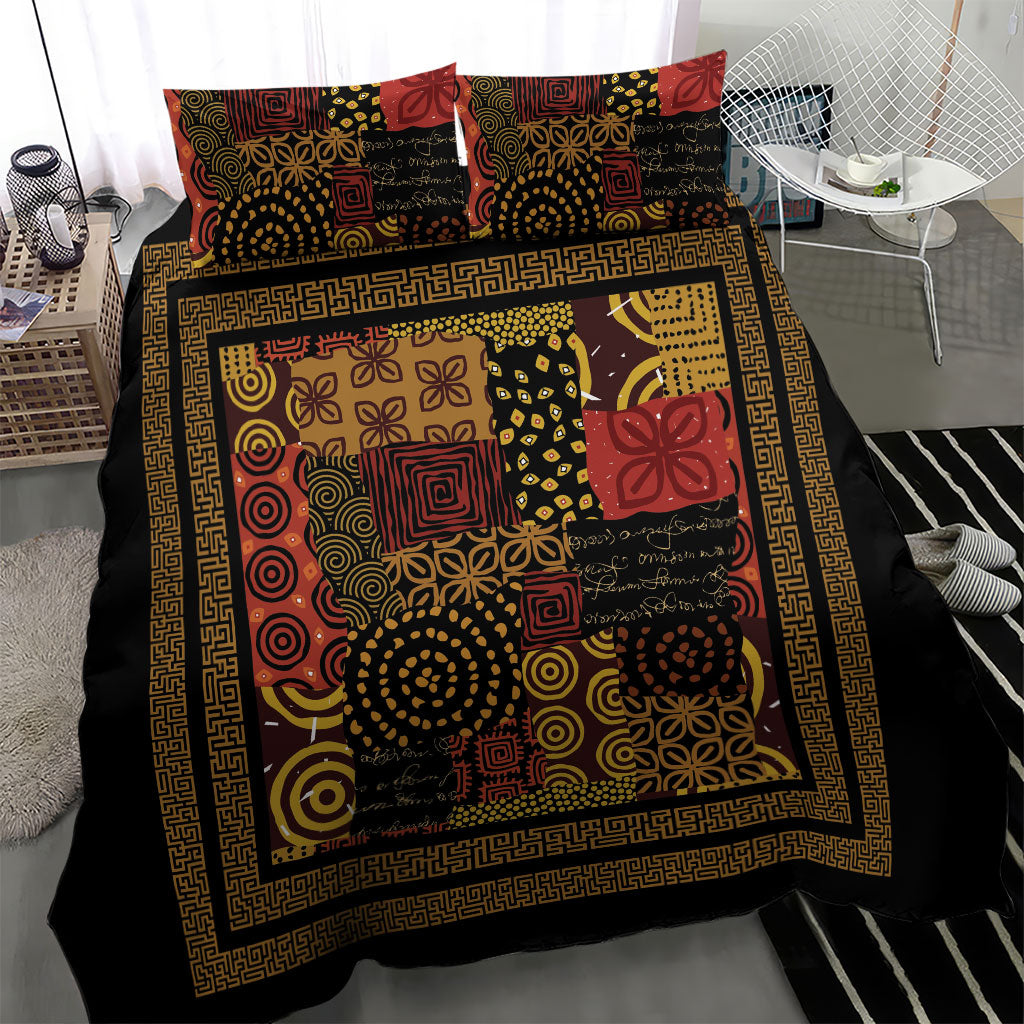 African American Quilt Inspired Bedding Set Earth Tone African Patchwork Motif