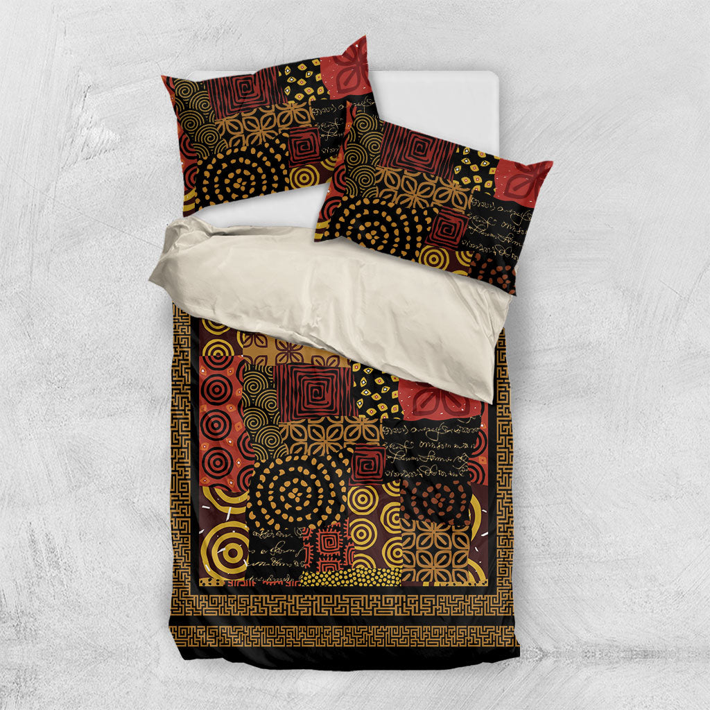 African American Quilt Inspired Bedding Set Earth Tone African Patchwork Motif