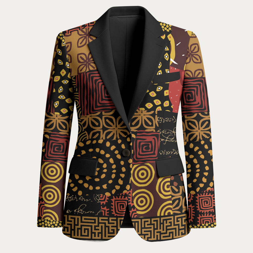 African American Quilt Inspired Blazer Earth Tone African Patchwork Motif