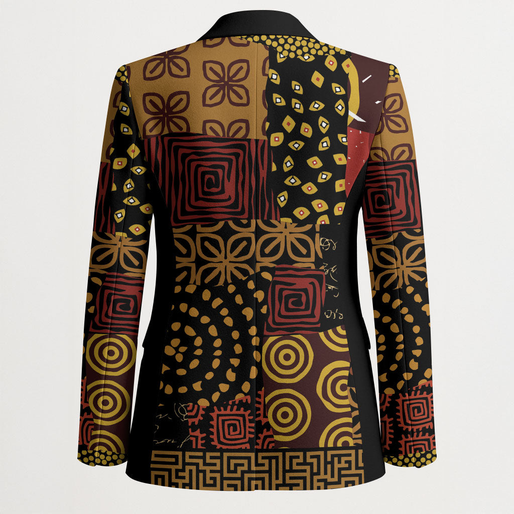 African American Quilt Inspired Blazer Earth Tone African Patchwork Motif