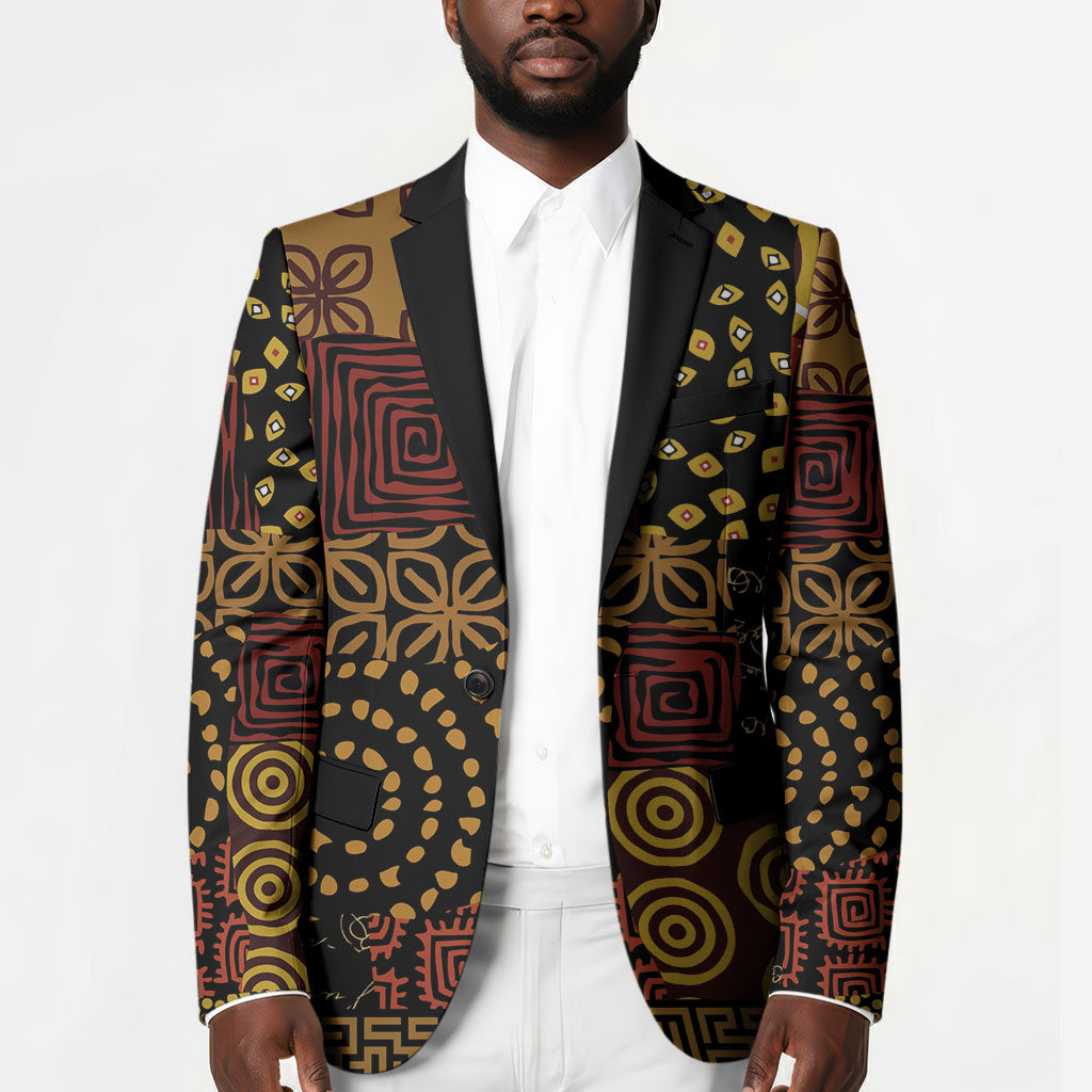 African American Quilt Inspired Blazer Earth Tone African Patchwork Motif