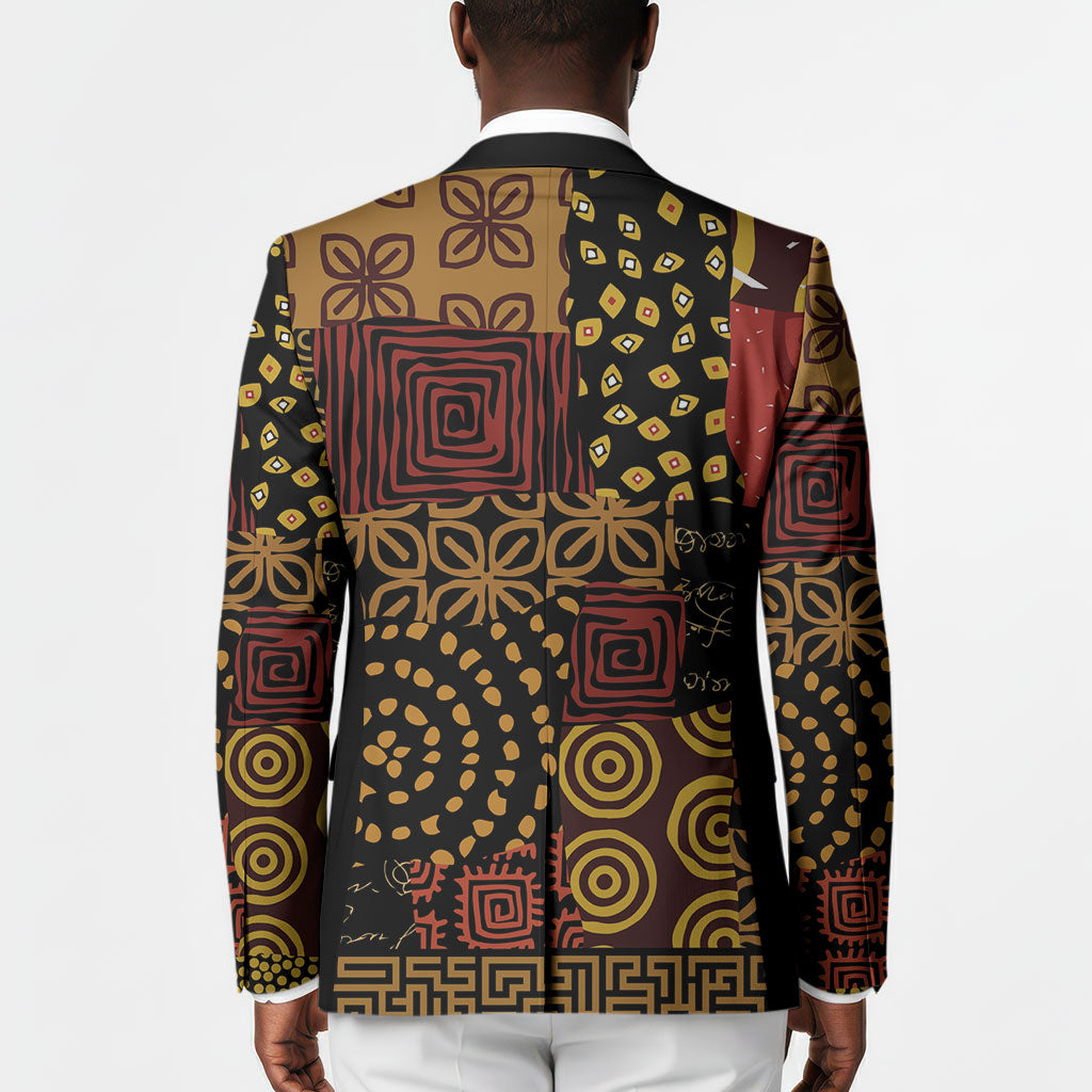 African American Quilt Inspired Blazer Earth Tone African Patchwork Motif