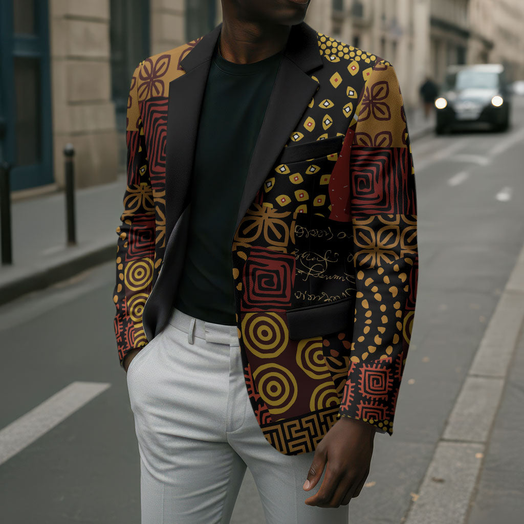 African American Quilt Inspired Blazer Earth Tone African Patchwork Motif