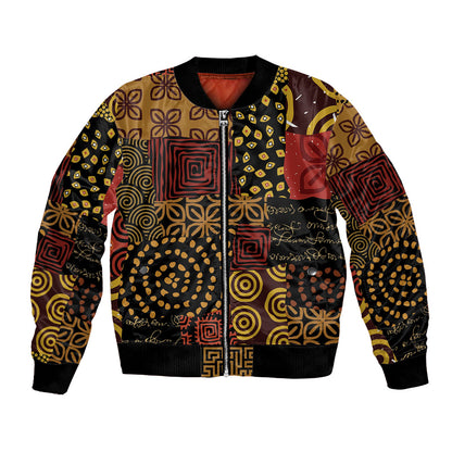 African American Quilt Inspired Bomber Jacket Earth Tone African Patchwork Motif