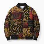 African American Quilt Inspired Bomber Puffer Jacket Earth Tone African Patchwork Motif