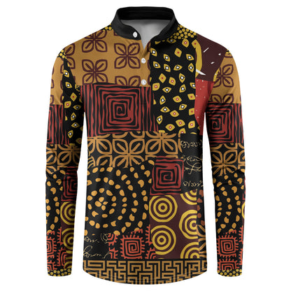 African American Quilt Inspired Button Sweatshirt Earth Tone African Patchwork Motif
