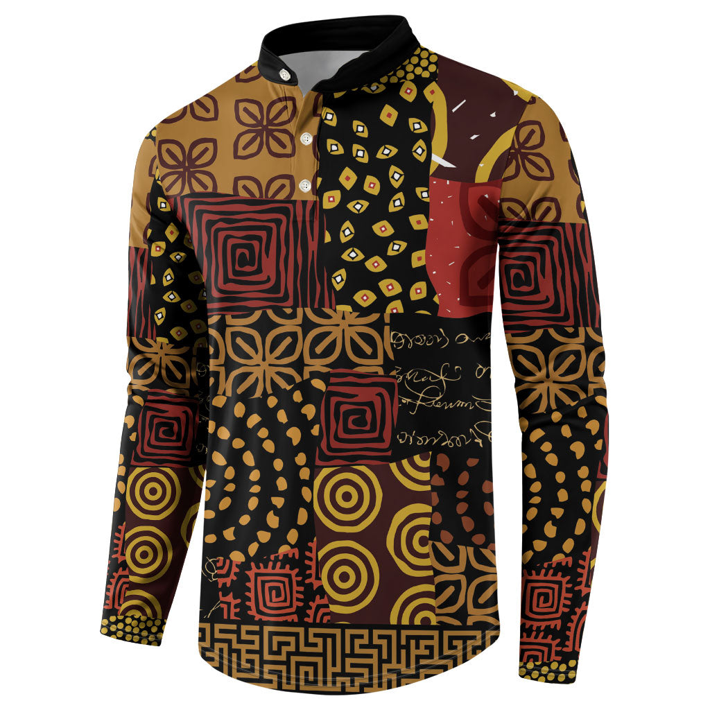 African American Quilt Inspired Button Sweatshirt Earth Tone African Patchwork Motif