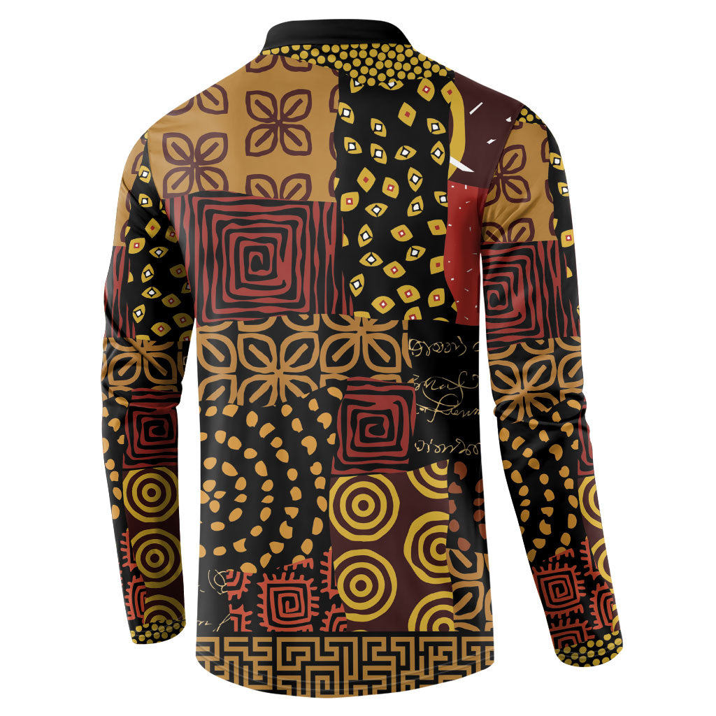African American Quilt Inspired Button Sweatshirt Earth Tone African Patchwork Motif