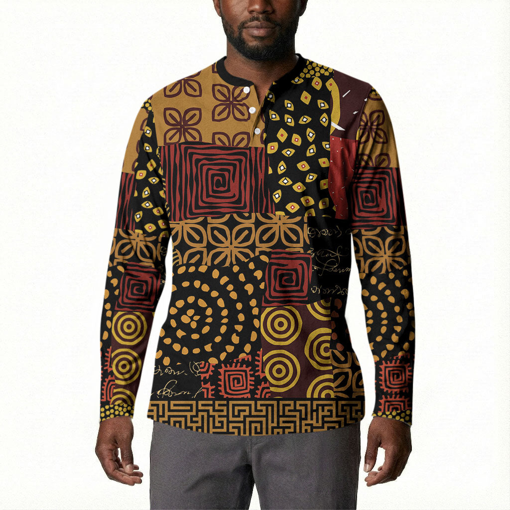 African American Quilt Inspired Button Sweatshirt Earth Tone African Patchwork Motif