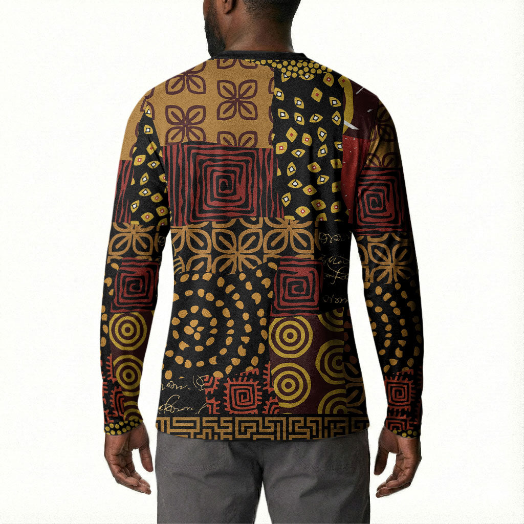 African American Quilt Inspired Button Sweatshirt Earth Tone African Patchwork Motif