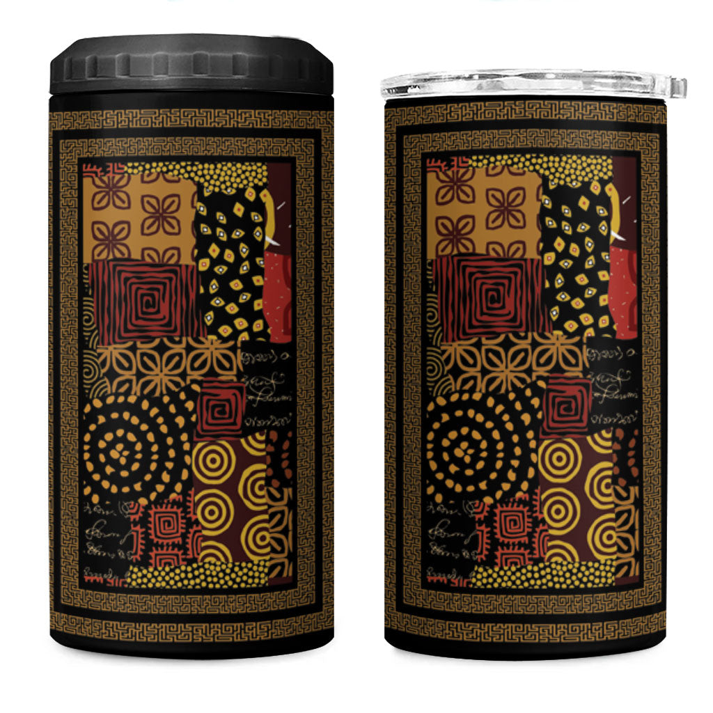 African American Quilt Inspired 4 in 1 Can Cooler Tumbler Earth Tone African Patchwork Motif