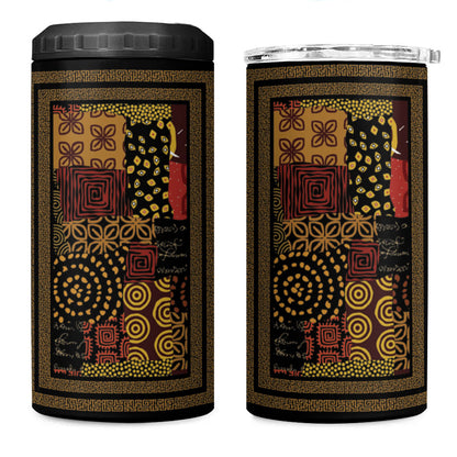 African American Quilt Inspired 4 in 1 Can Cooler Tumbler Earth Tone African Patchwork Motif