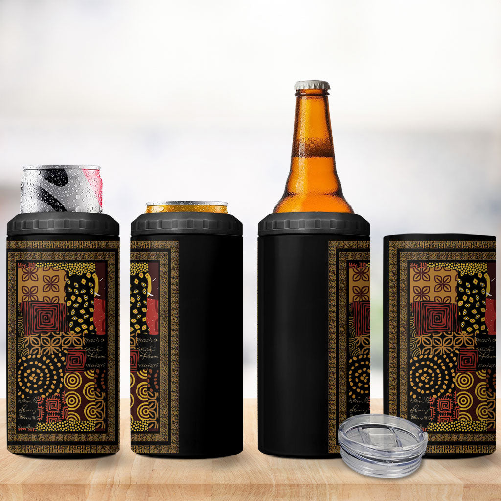 African American Quilt Inspired 4 in 1 Can Cooler Tumbler Earth Tone African Patchwork Motif