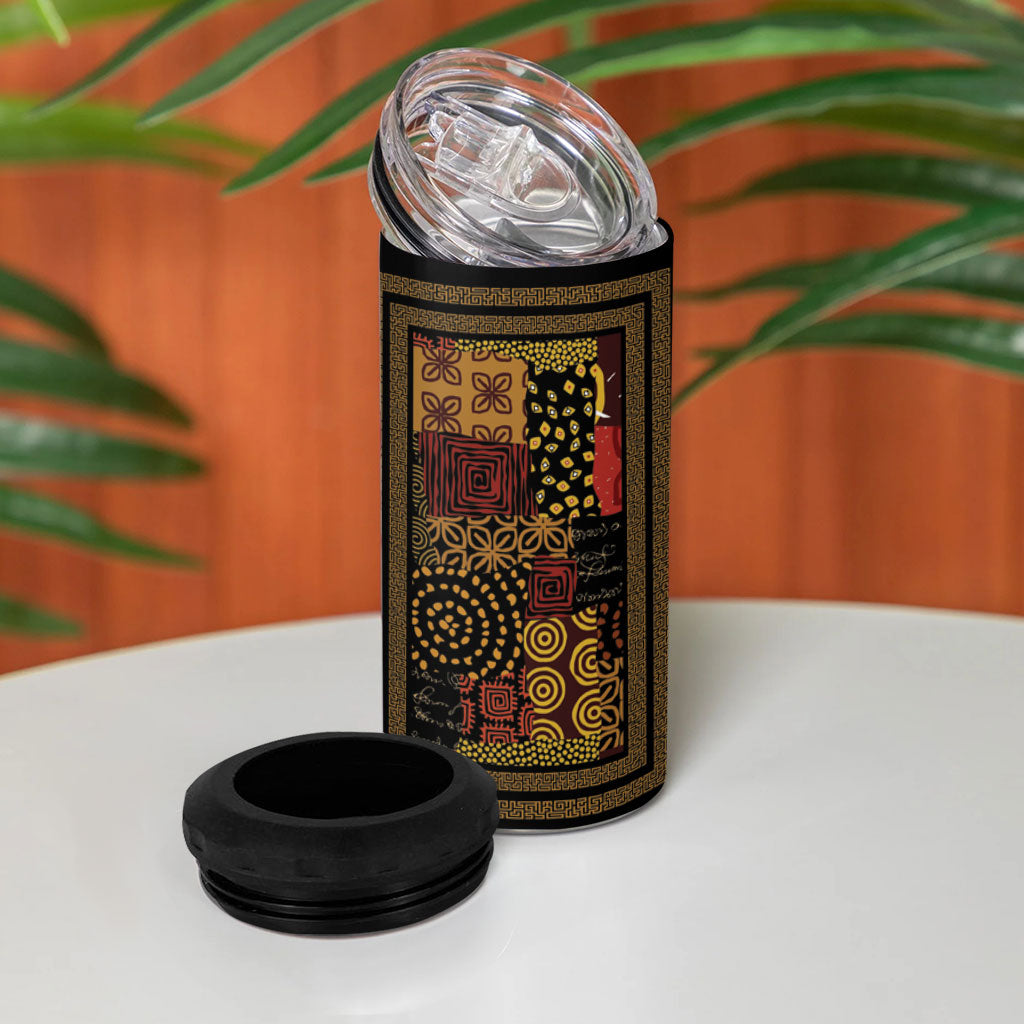 African American Quilt Inspired 4 in 1 Can Cooler Tumbler Earth Tone African Patchwork Motif