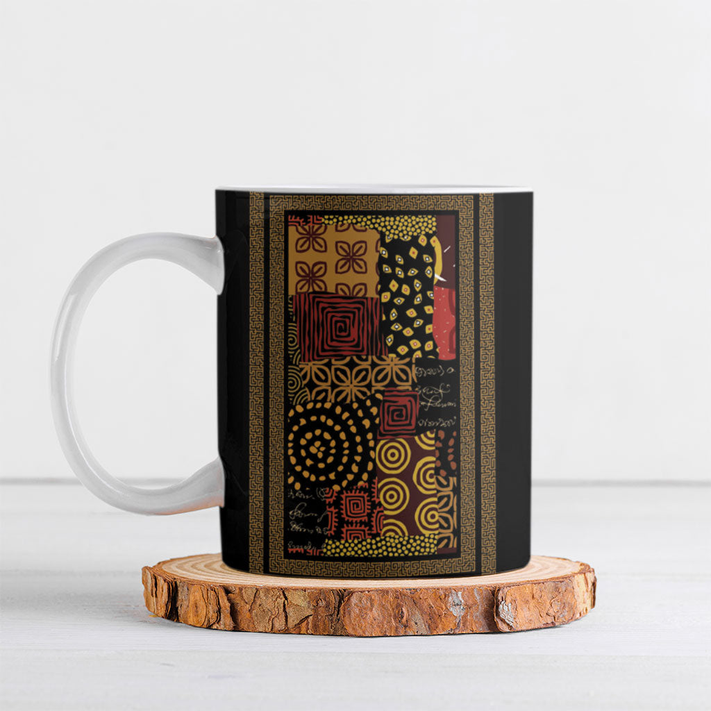 African American Quilt Inspired Ceramic Mug Earth Tone African Patchwork Motif