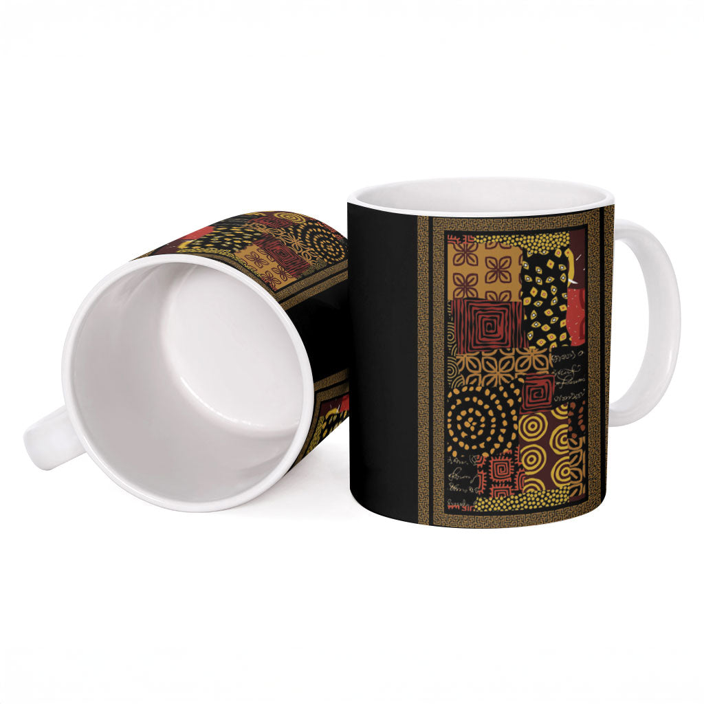 African American Quilt Inspired Ceramic Mug Earth Tone African Patchwork Motif
