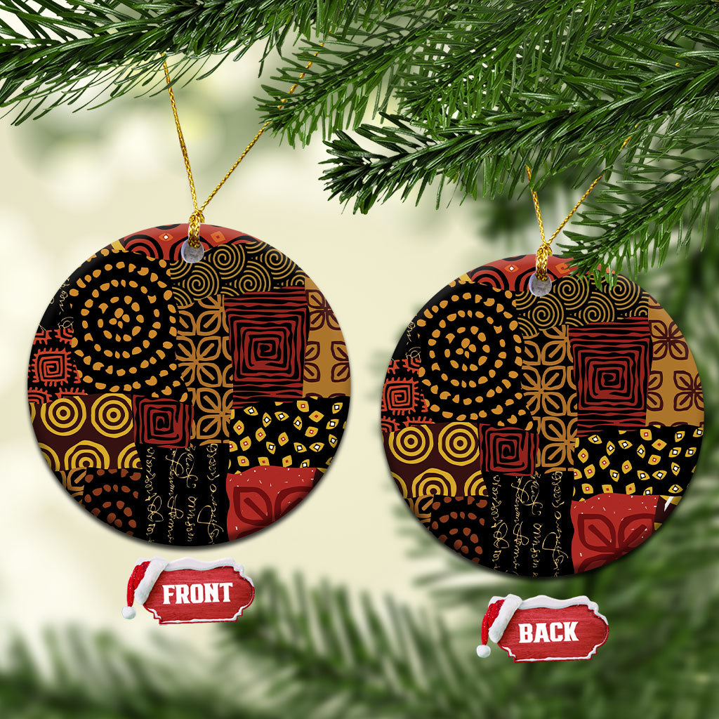 African American Quilt Inspired Ceramic Ornament Earth Tone African Patchwork Motif