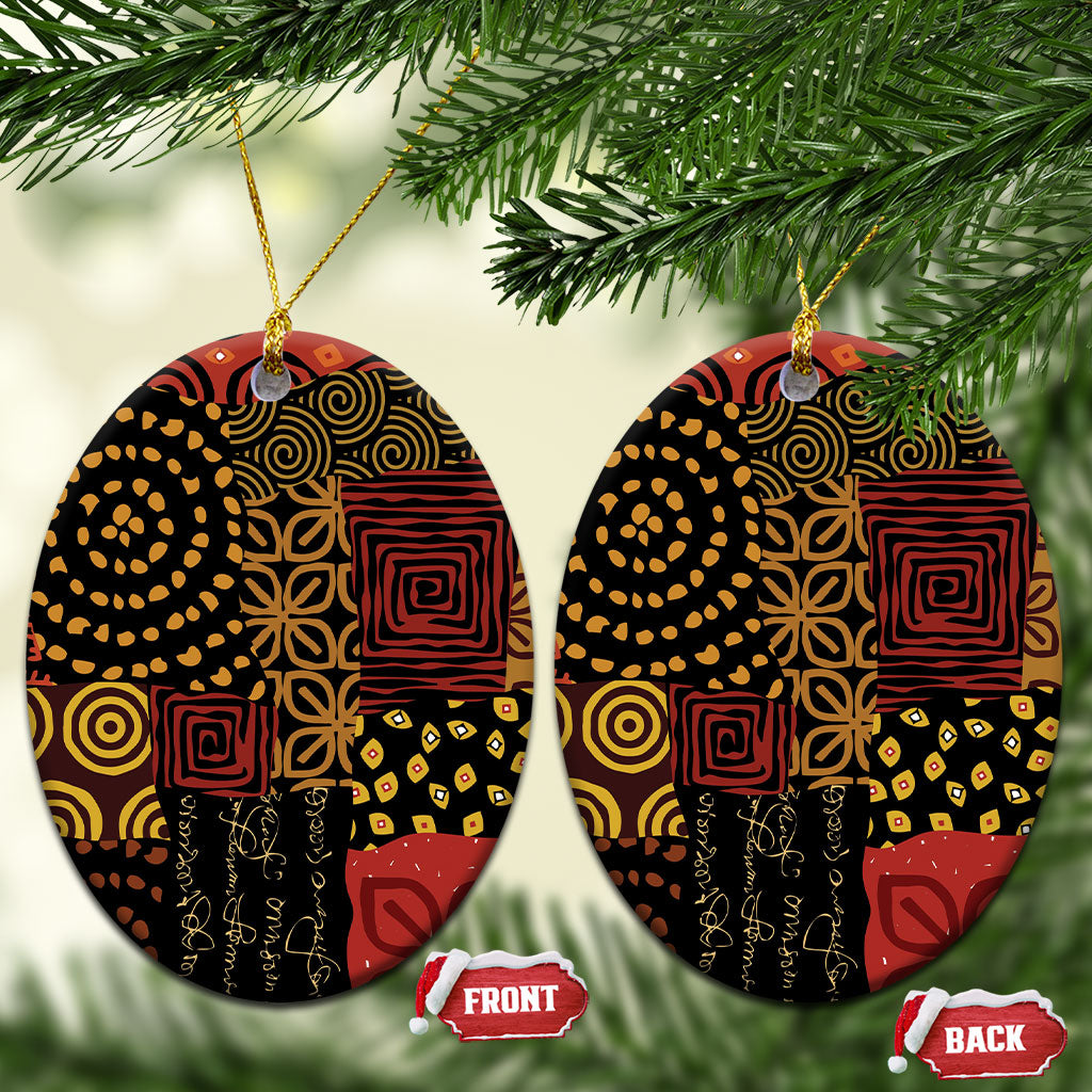 African American Quilt Inspired Ceramic Ornament Earth Tone African Patchwork Motif