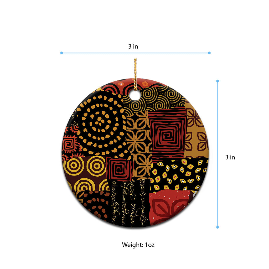 African American Quilt Inspired Ceramic Ornament Earth Tone African Patchwork Motif